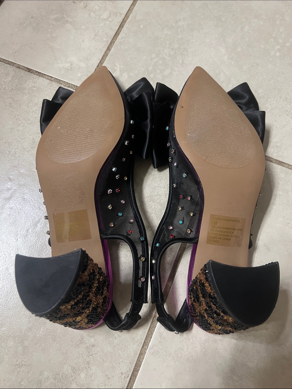 Betsey Johnson colorful embellished mesh bows with leopard block heels. - Picture 7 of 9